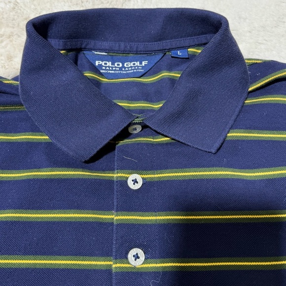 Ralph Lauren Polo Golf Navy/Yellow Striped Polo 100% Pima Cotton Shirt Large - Picture 7 of 13